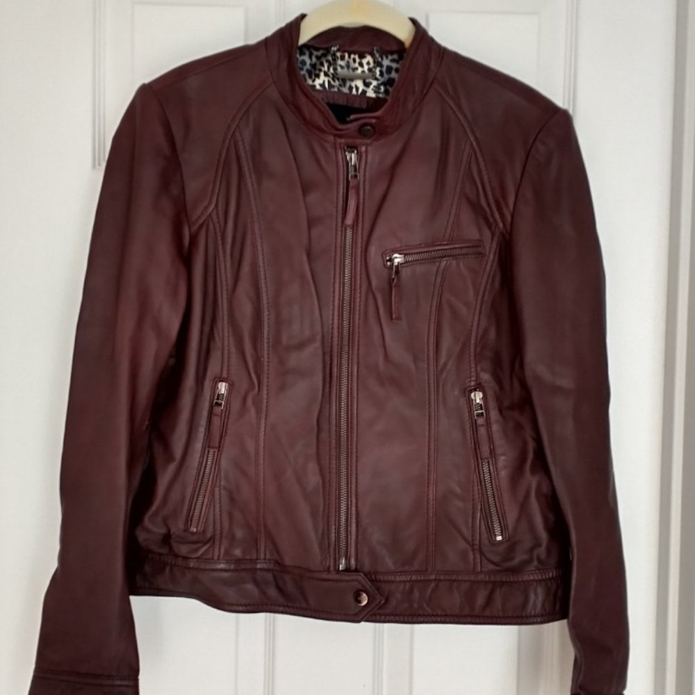 WILSONS LEATHER Maroon Motorcyle Jacket
